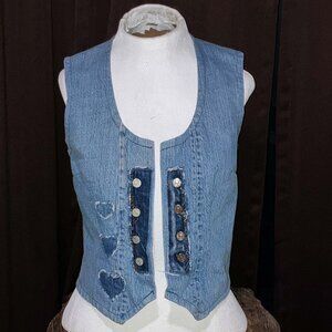 ladies denim vest with back pocket and decorated front with denim hearts